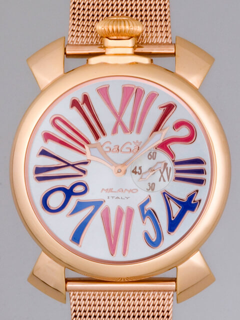 ガガ･ミラノスーパーコピー GAGAMILANO スリム　46mm　クォーツ z5081.1 RGメッキブレス シルバー/マルチカラーナンバー